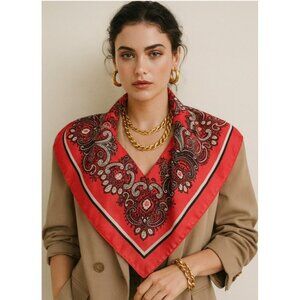 Silk Scarf 27x27 | Red Paisley Print | Square Neck or Hair Accessory